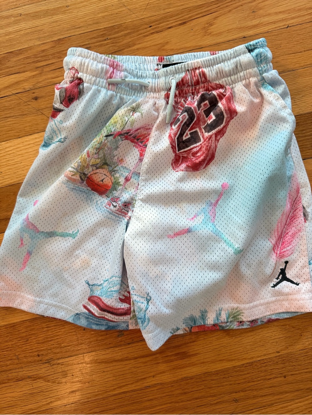 Jordan White Mesh Shorts with Pink & Blue Accents